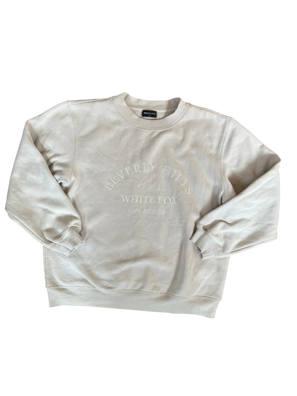 White Fox Beverley Hills Embroidered Camel Crewneck Boxy Oversized Sweatshirt